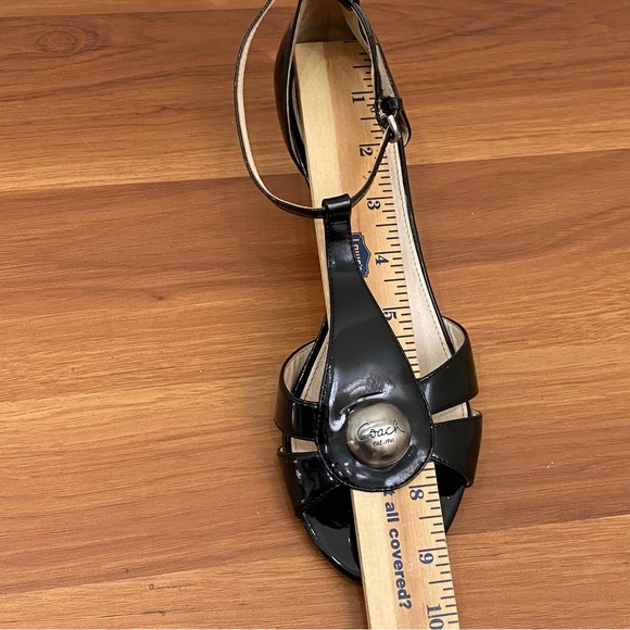 COACH Hellena Black Soft Patent Leather T-strap Kitten Heels Sandals Size 7.5B - Picture 7 of 16